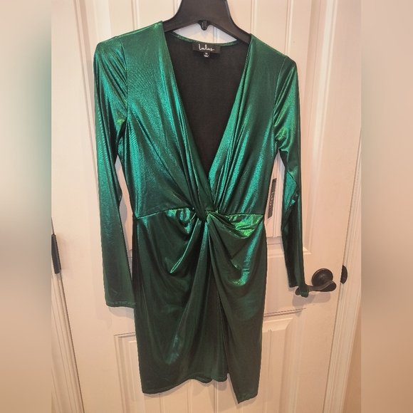 Lulu's Metallic Green Dress - Picture 6 of 6